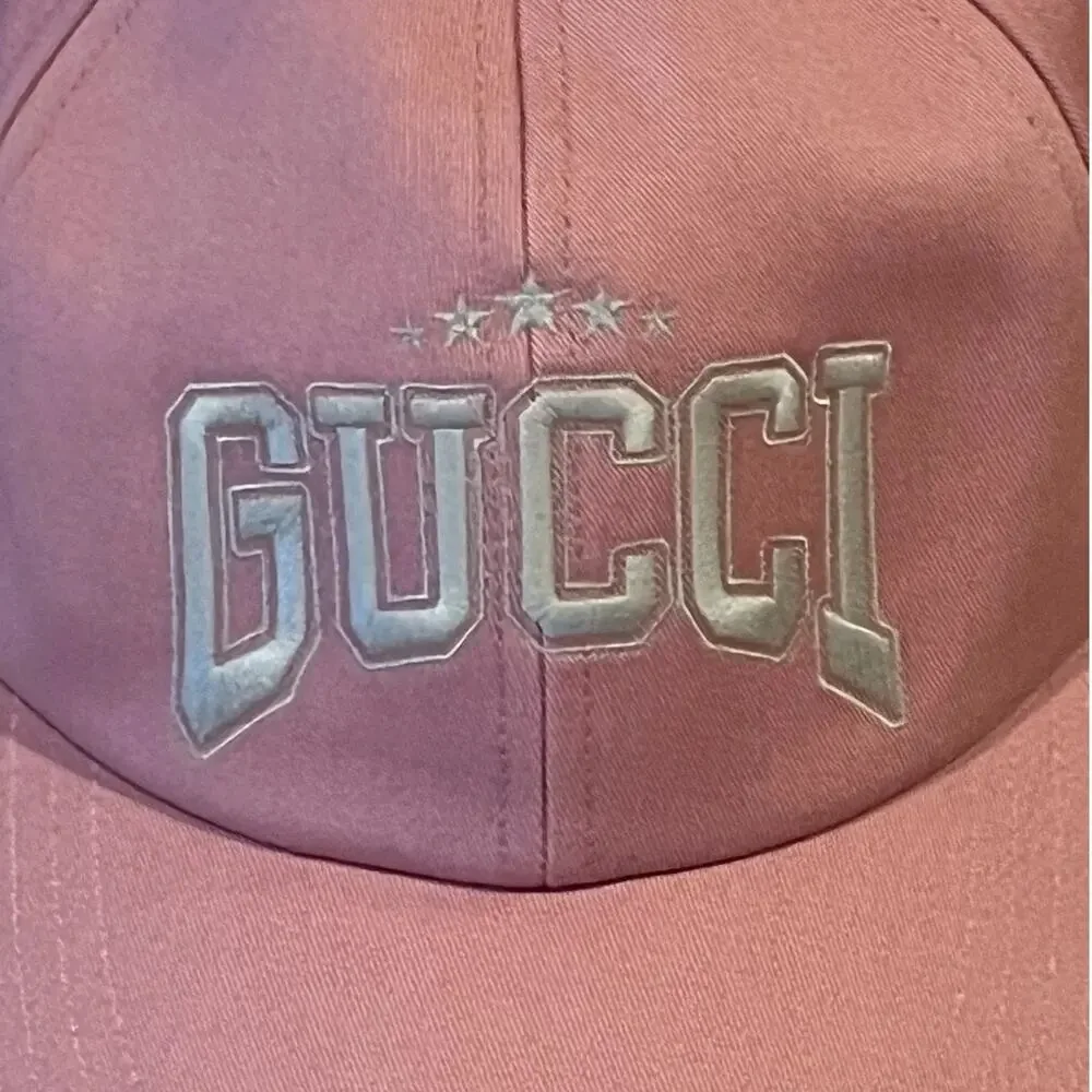 Gucci White Logo Embroidered Pink Cotton Baseball Cap Hat Size L AUTHENTIC New